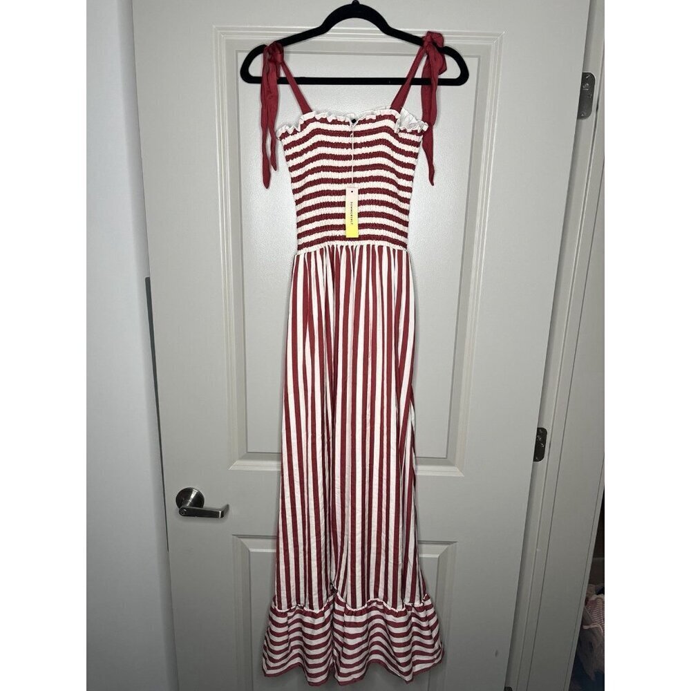 Summersalt NWT Silky Luxe Smocked Maxi Dress Nautical Stripe in Sedona Red XS - Picture 3 of 10